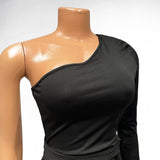 Women Sexy Tight-Fitting Irregular One-Shoulder Mid-Sleeve Maxi Dress