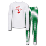 I'm on Santa's Good List Kids’ Pajama Set - white/green stripe