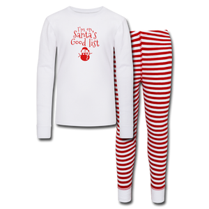 I'm on Santa's Good List Kids’ Pajama Set - white/red stripe