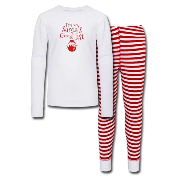 I'm on Santa's Good List Kids’ Pajama Set - white/red stripe